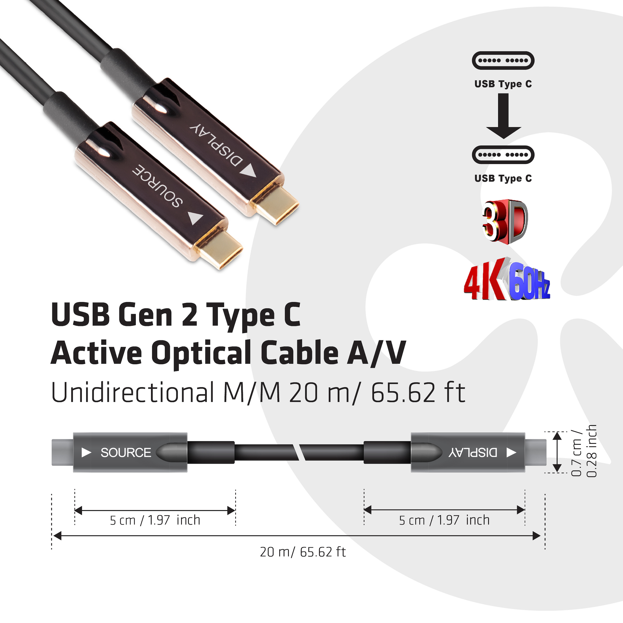 Schema del cavo USB Gen 2 Tipo C nero con testo, frecce e icone. Mostra i dettagli del cavo.