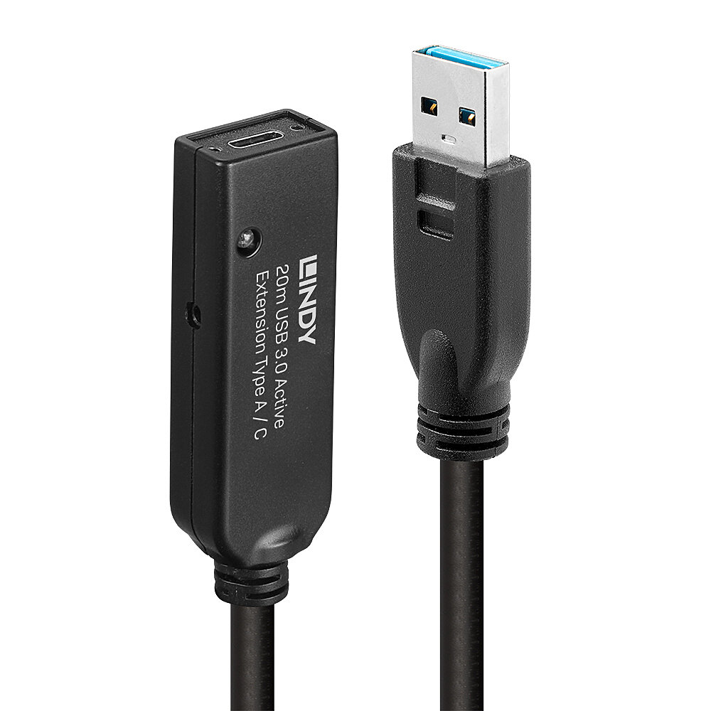 Cavo di prolunga USB nero con etichetta Lindy.