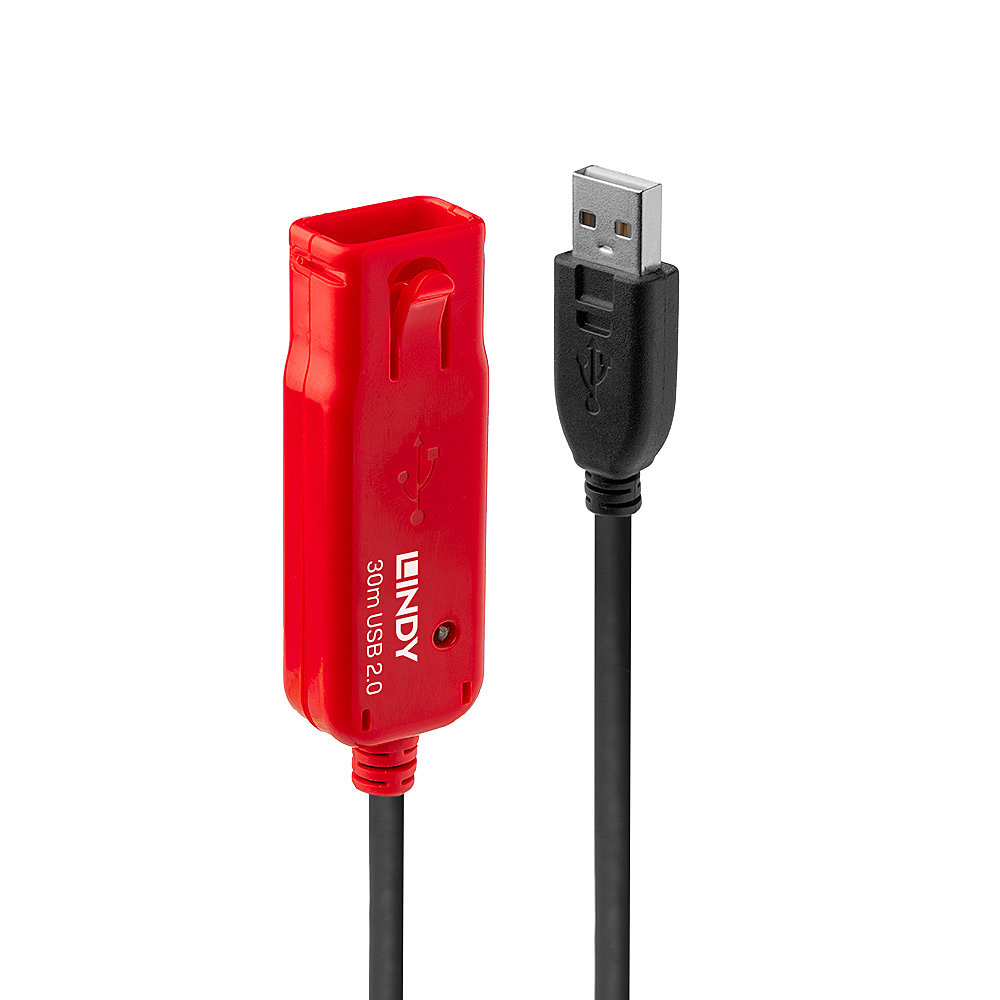 Cavo di prolunga USB 2.0 LINDY, rosso e nero, con un connettore USB.