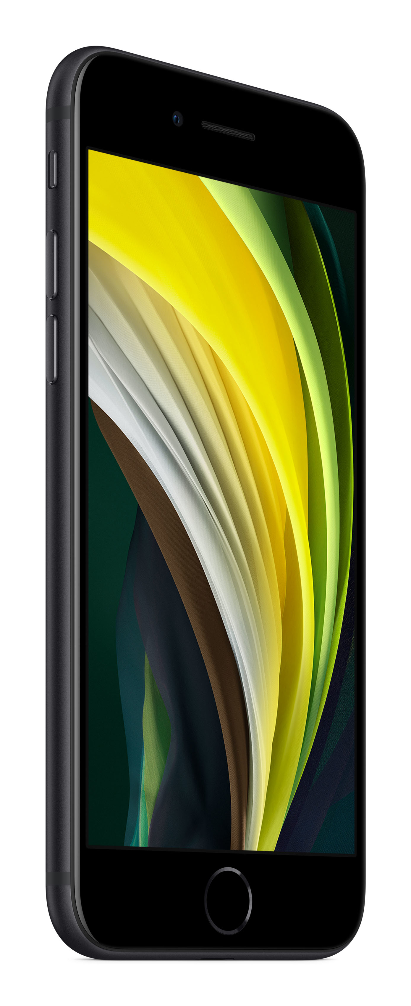 Czarny iPhone SE, z żółto-białym ekranem.