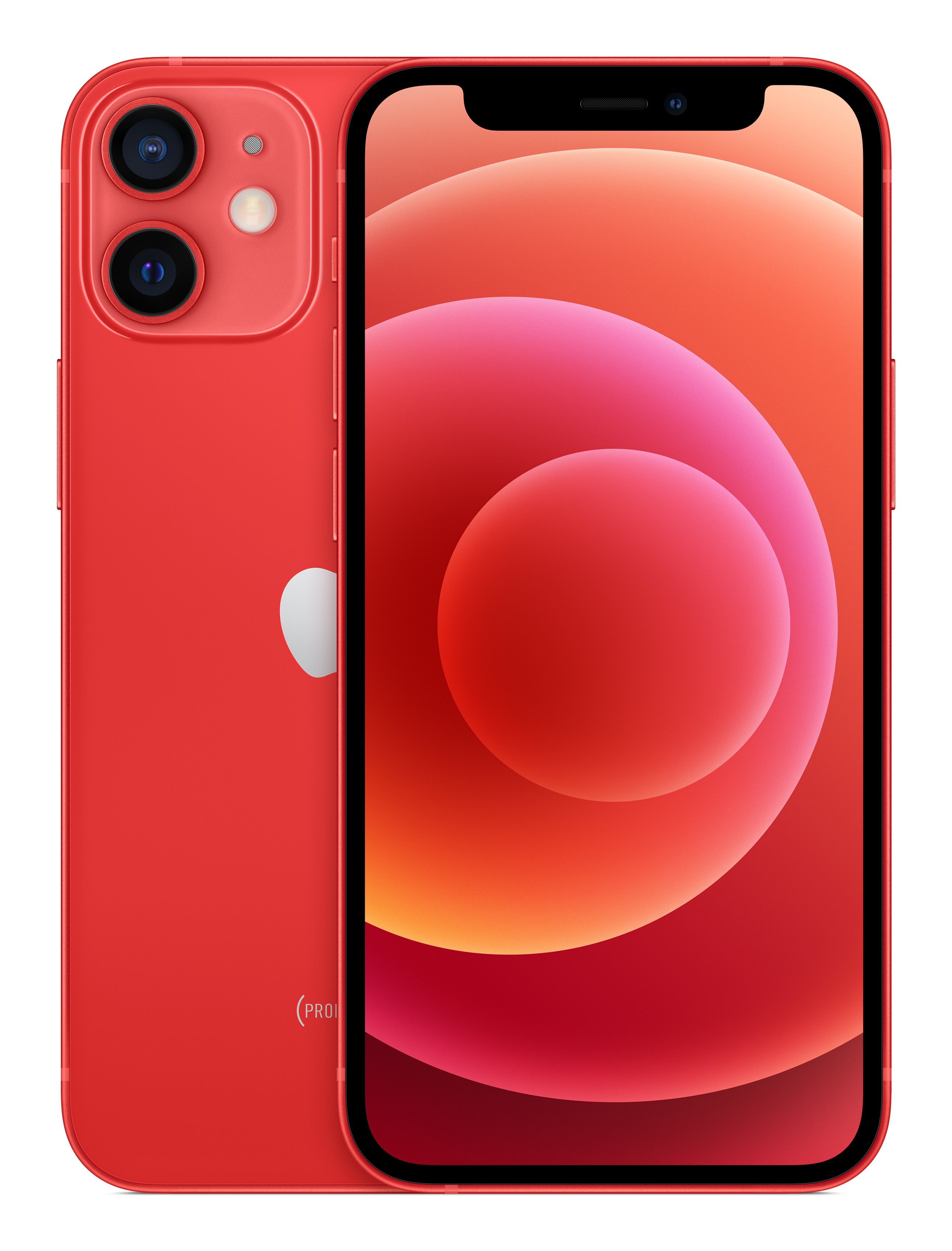 Czerwony iPhone z jasnym ekranem, pokazującym tył.