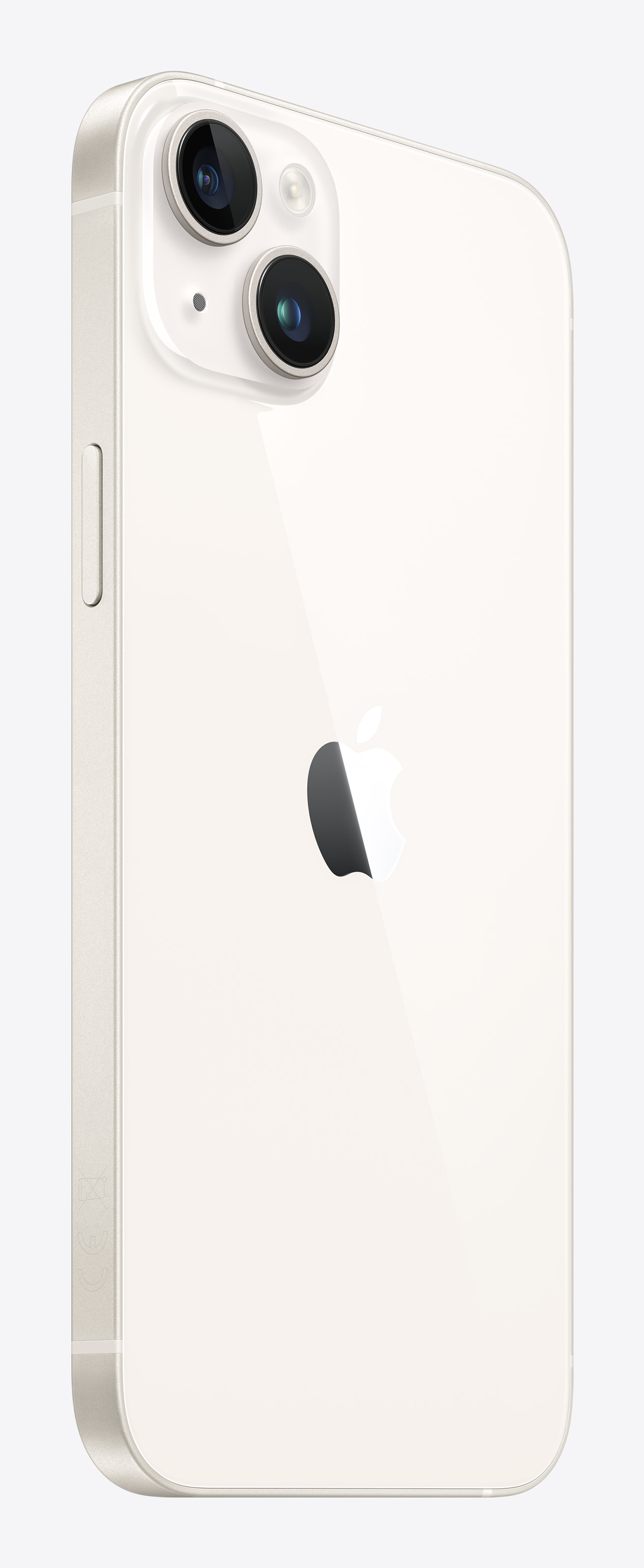 Biały iPhone z logo Apple. Ma dwa tylne aparaty.