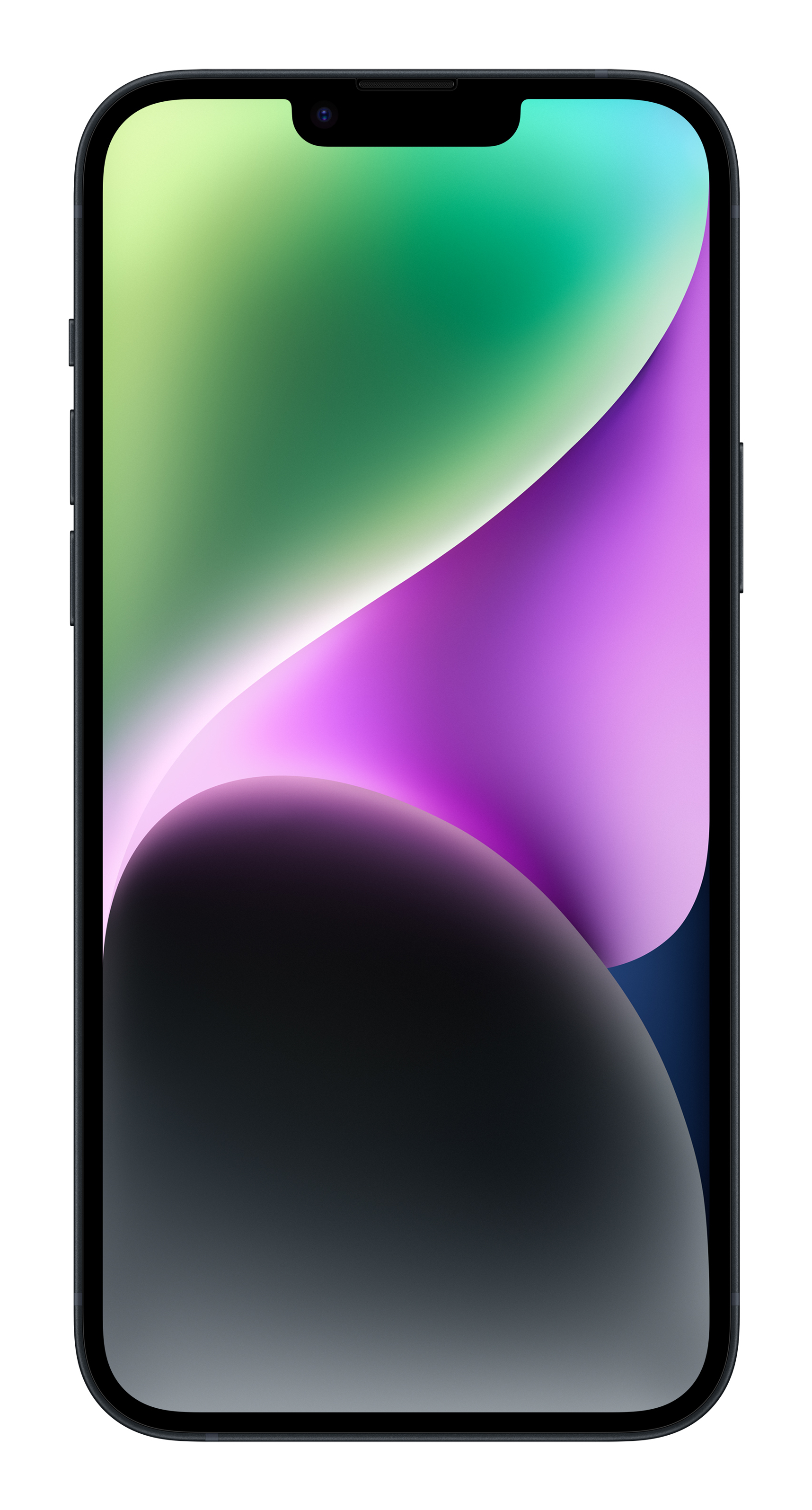 Czarny iPhone z zielono-fioletową abstrakcyjną tapetą.
