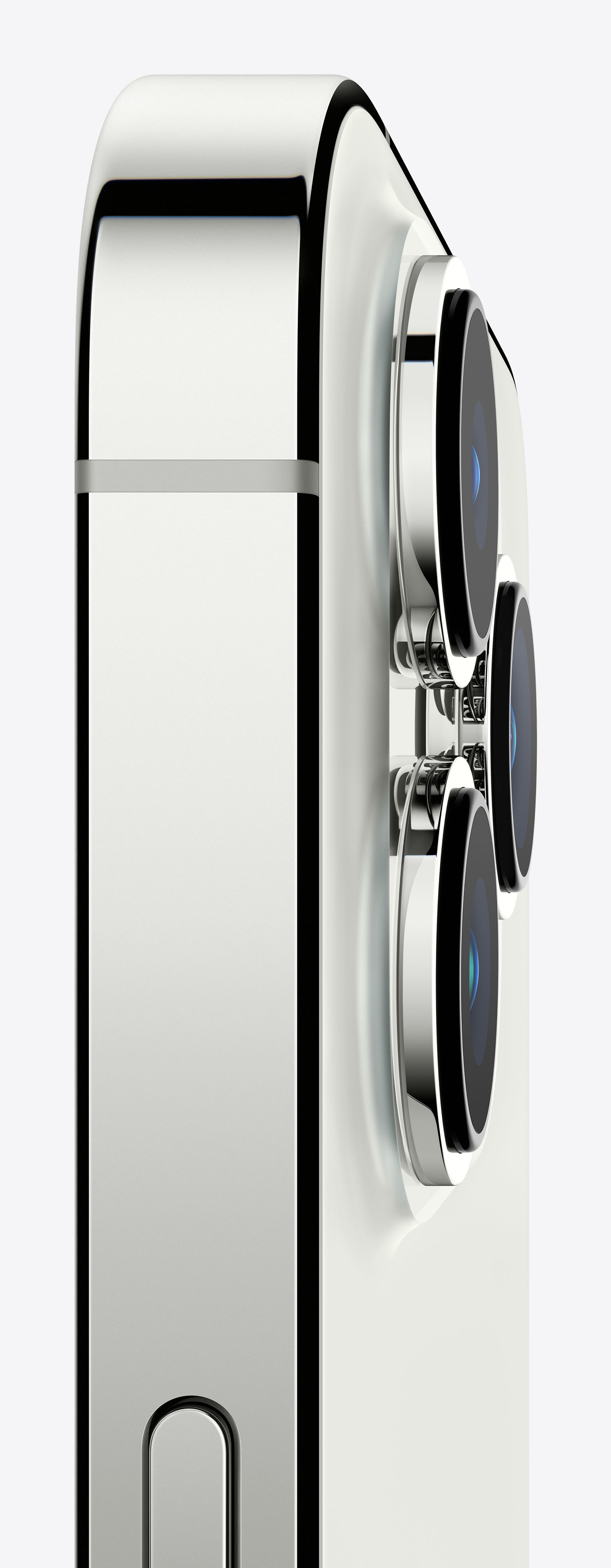 Widok z boku kamery iPhone'a. Pokazuje moduł kamery z trzema obiektywami.