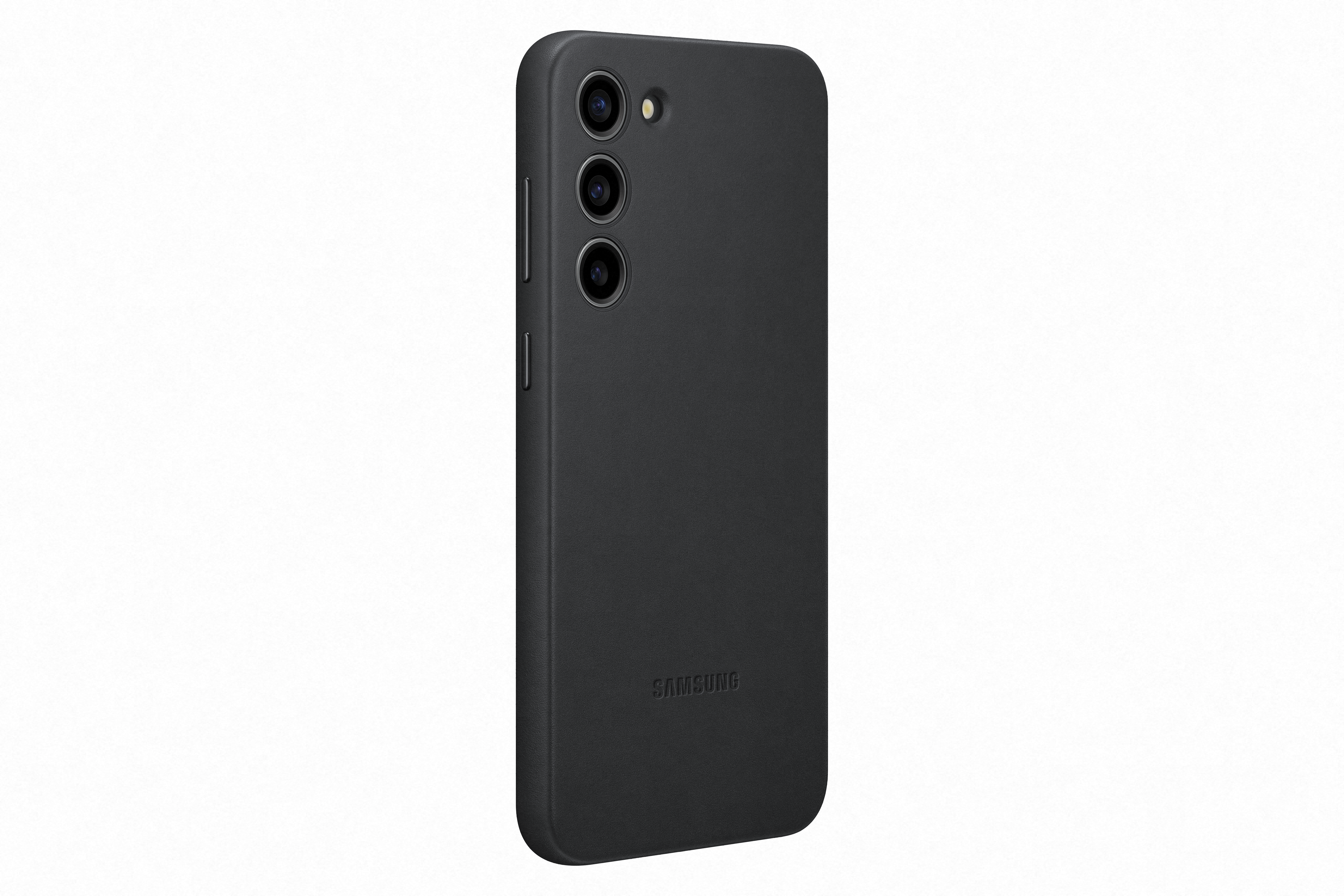 Custodia nera per telefono Samsung. Copre retro e lati.