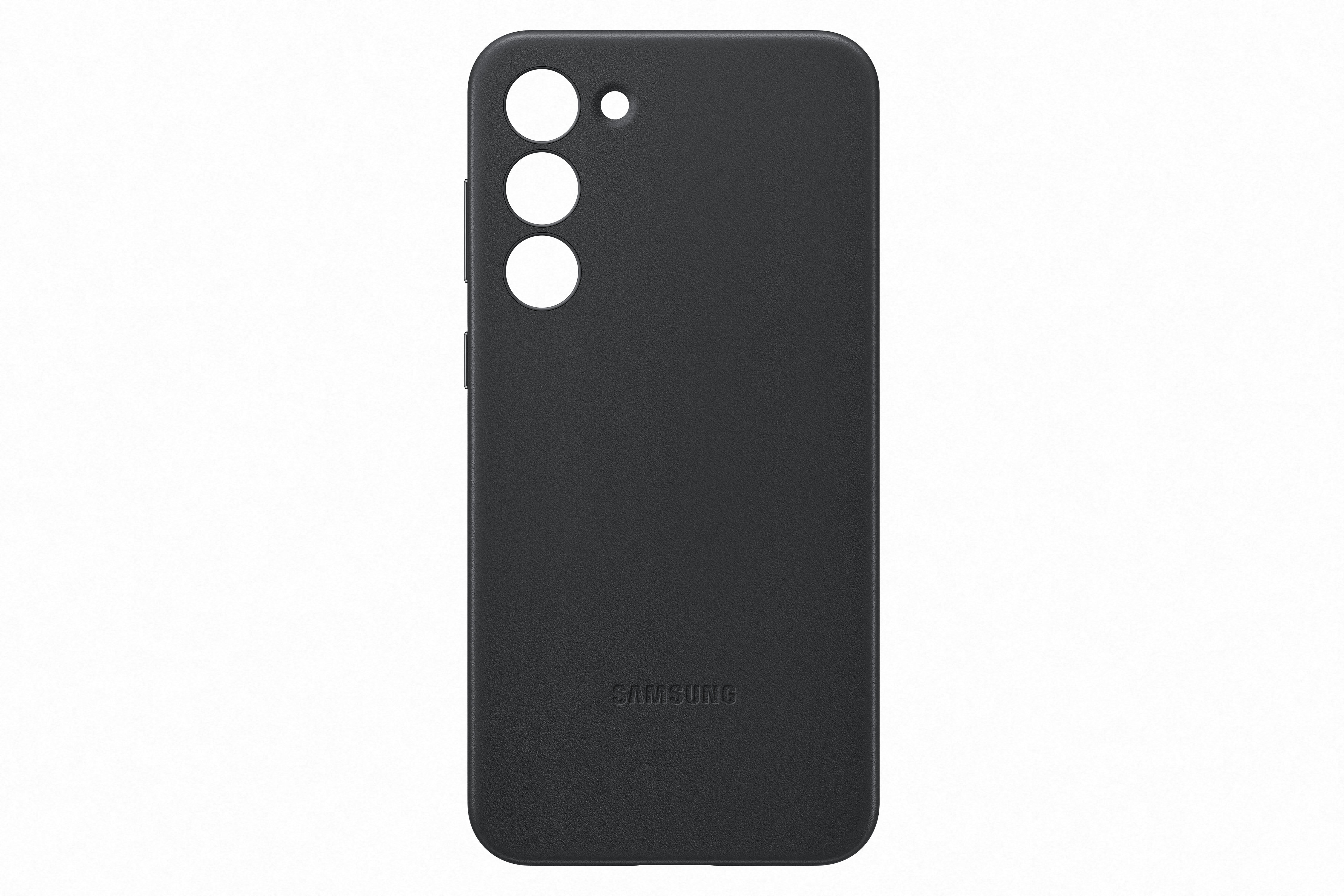 Custodia per telefono nera con finitura opaca. Il logo Samsung è centrato in basso.