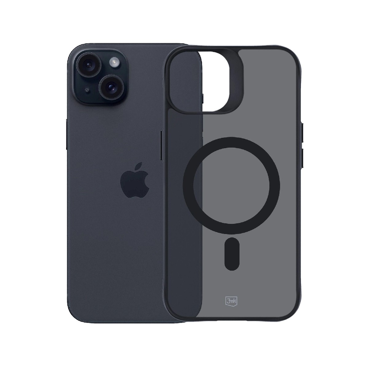 iPhone grigio scuro con custodia nera. Marchio 3mk. Telefono in una custodia.