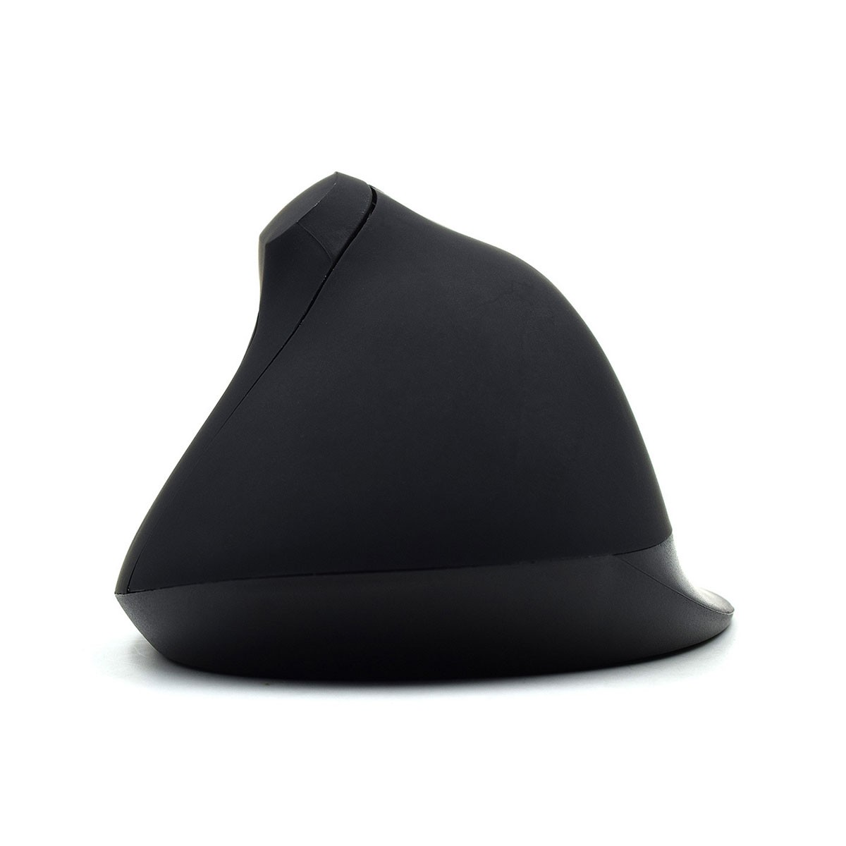 Zwarte ergonomische muis. Verticaal ontwerp op een witte achtergrond.