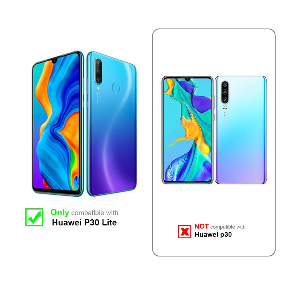 Due telefoni affiancati, uno compatibile con Huawei P30 Lite, l'altro no con P30.