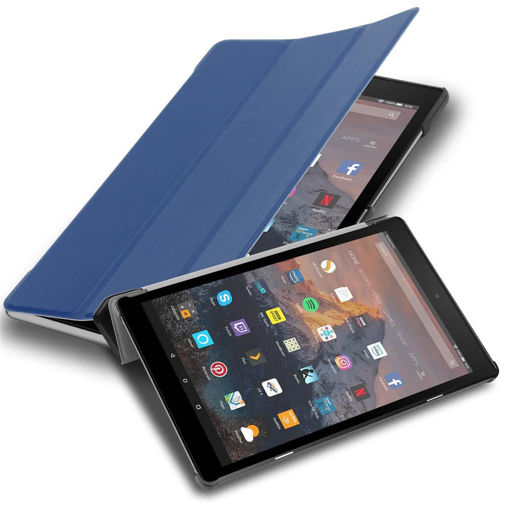 Tablet mit blauem Cover und ein weiteres Tablet. Beide haben Apps auf dem Bildschirm.