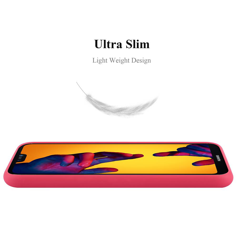 Eine pinkfarbene Handyhülle mit einer Feder, die darüber schwebt, mit den Worten Ultra Slim.