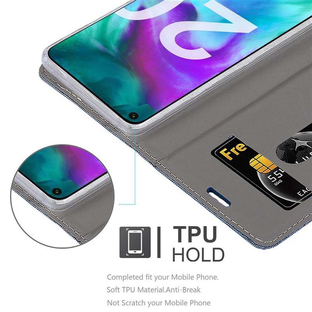 Telefon in grauem Gehäuse. Das Gehäuse hat einen Kartensteckplatz und ein TPU HOLD-Etikett.
