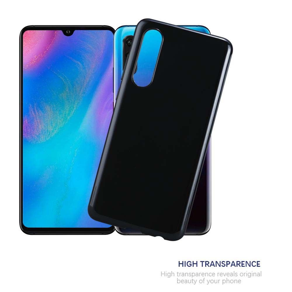 Eine schwarze Handyhülle auf einem Handy. Ein zweites Telefon befindet sich dahinter. Hohe Transparenz wird beworben.