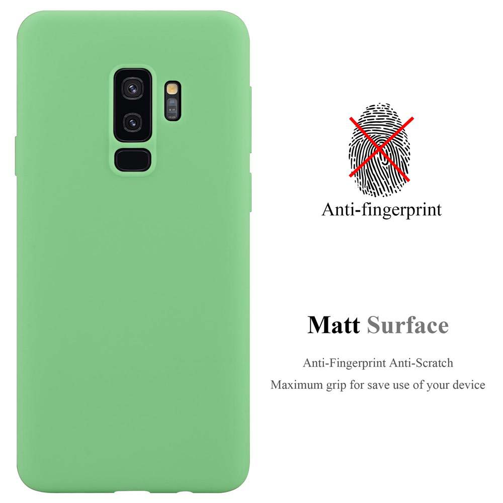 Una custodia per telefono verde chiaro con design anti-impronte e superficie opaca.