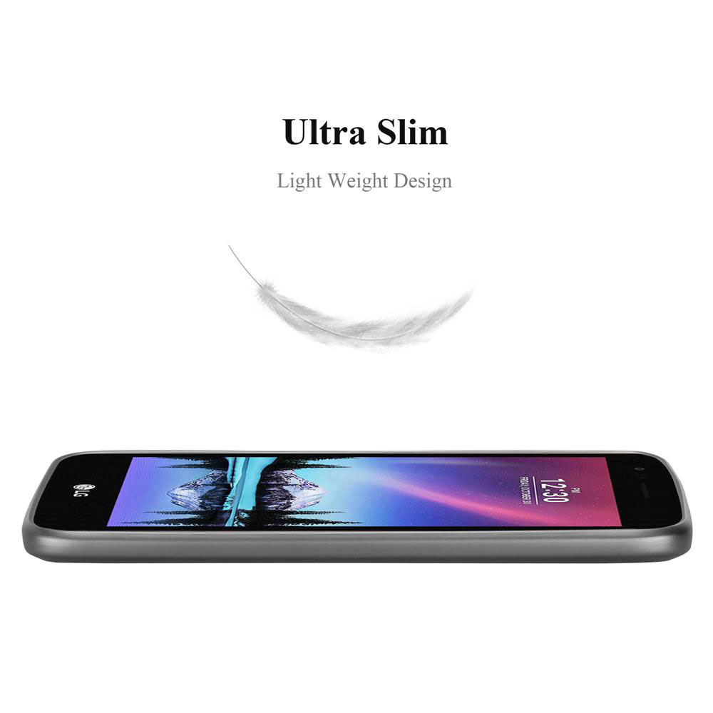 Teléfono Ultra Slim con una ilustración de pluma. El teléfono es gris y tiene una pantalla negra.