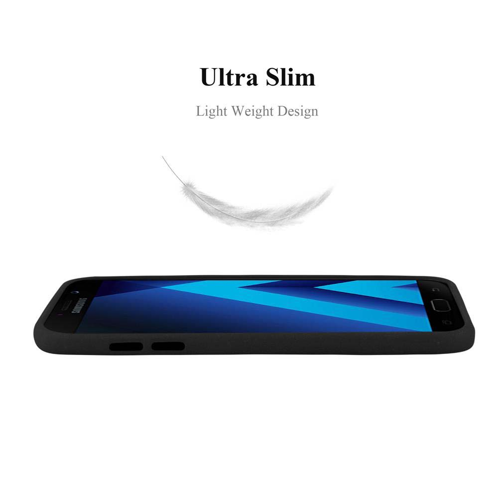 Funda negra con teléfono negro, mostrando la parte trasera del teléfono.