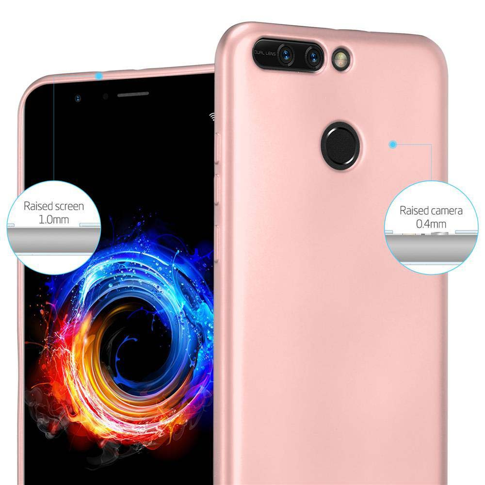 Eine rosa Handyhülle mit Telefon, zeigt erhöhten Bildschirm- und Kameraschutz.