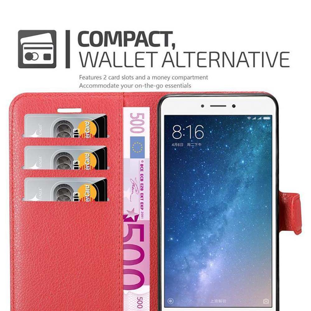 Rote Telefontasche mit Karten und Geld, mit Telefon, das Startbildschirm zeigt.