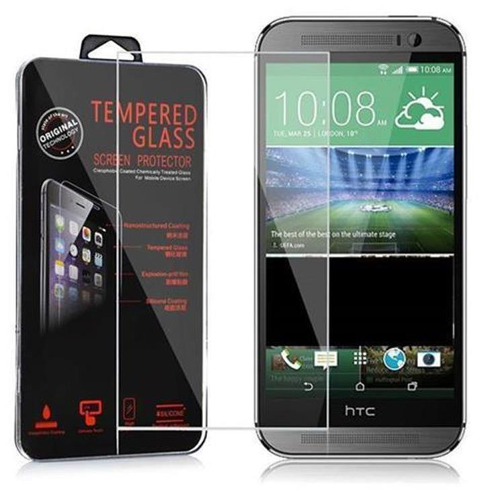 Telefono con protezione schermo in confezione. Telefono nero con visualizzazione ora.