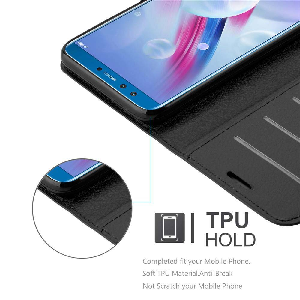 Custodia nera con telefono dentro. Grafica mostra TPU HOLD.