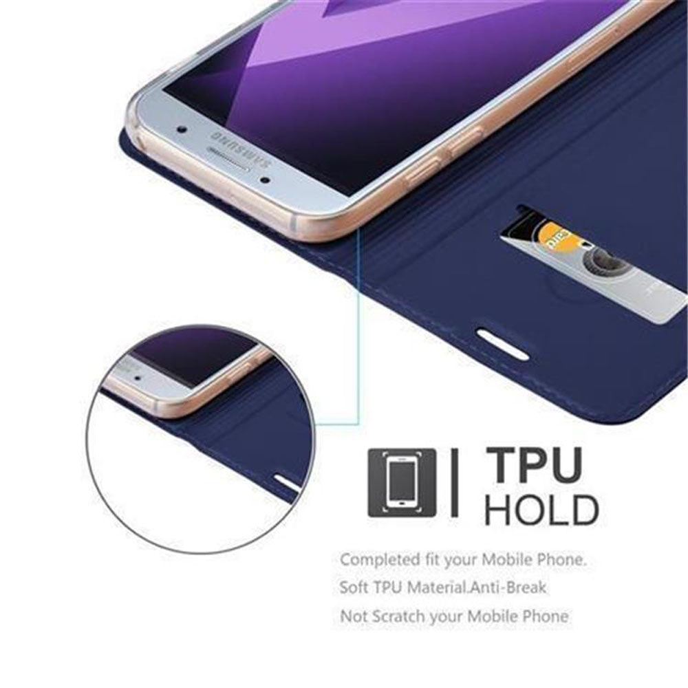 Blaue Handyhülle mit Telefon. Hat ein Kartenfach. Samsung Telefon mit Karte.