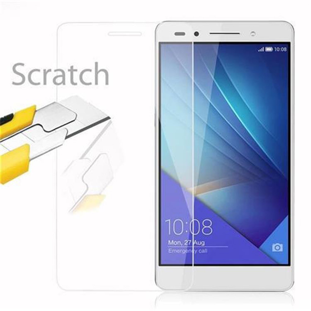 Uno smartphone bianco con una protezione per lo schermo in applicazione. Mostrati coltello e protezione.