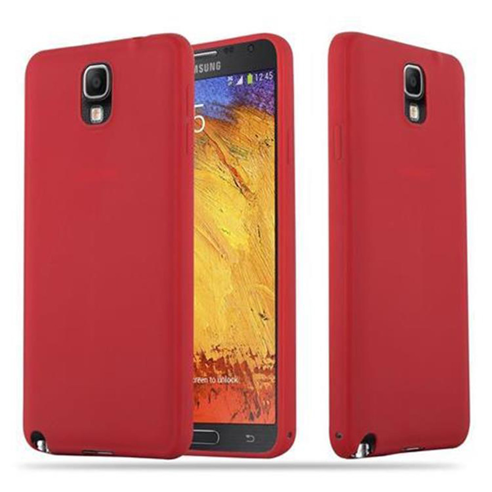 Tres fundas rojas para teléfono. Una muestra la hora. Otras están vacías. Todas tienen cámaras.