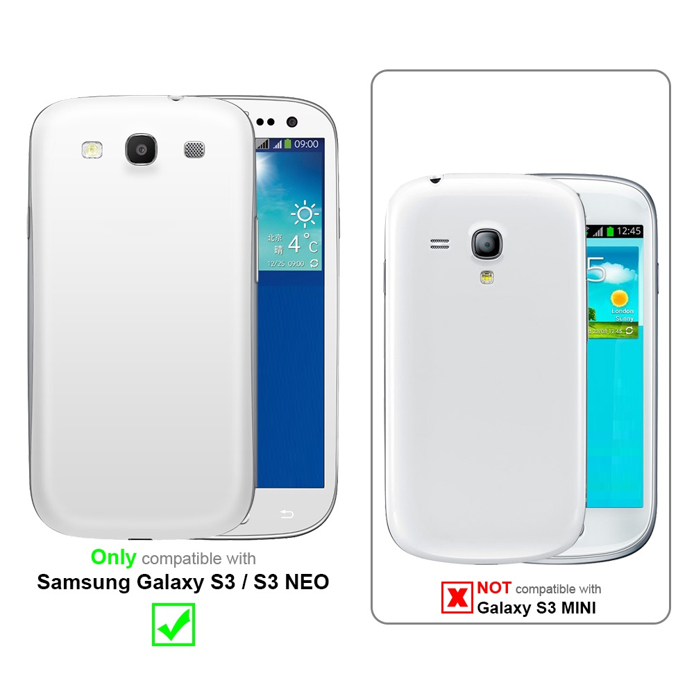 Dos teléfonos con carcasas blancas. Uno es compatible con S3/S3 NEO. El otro no es compatible con S3 MINI.