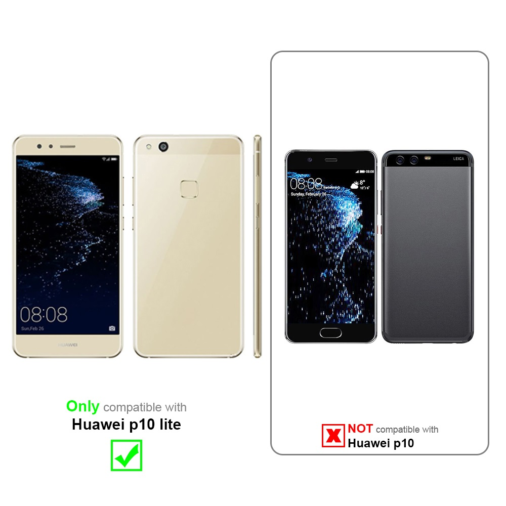 Zwei Telefone, eines goldfarben und eines schwarz. Das goldfarbene Telefon ist mit Huawei P10 lite kompatibel. P10 ist nicht kompatibel.
