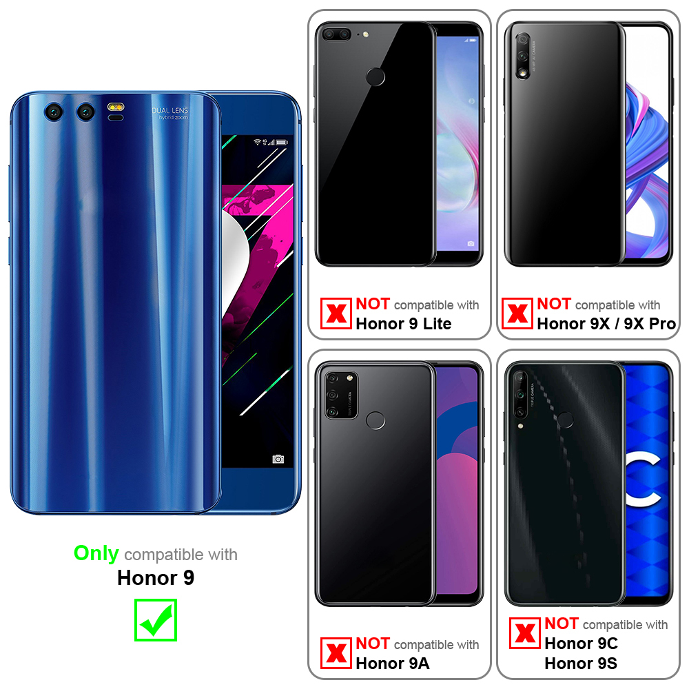 Diversi telefoni e la loro compatibilità. Solo compatibile con Honor 9 è verde, altri sono rossi.