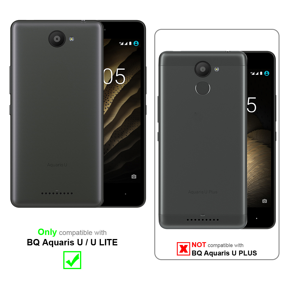 Dos teléfonos, uno con funda compatible con BQ Aquaris U/U LITE y otro no compatible.