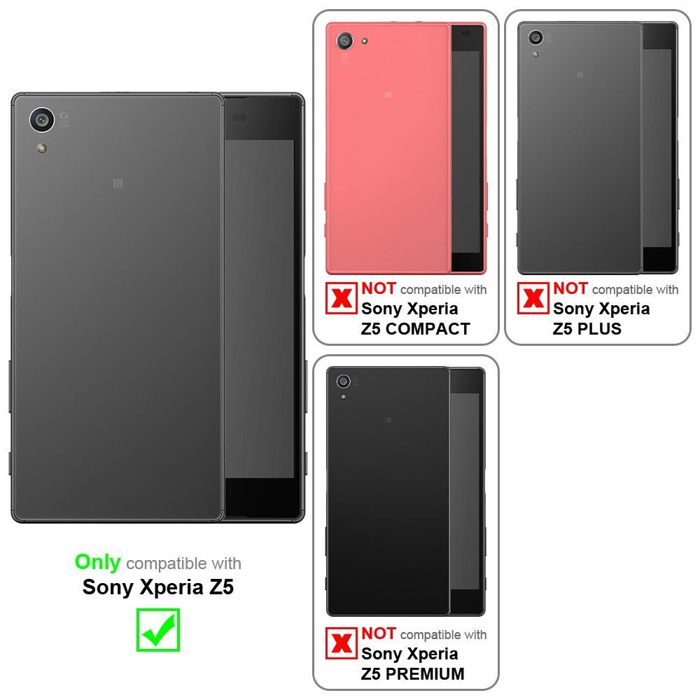 Funda negra con notas de compatibilidad. Solo para Sony Xperia Z5.