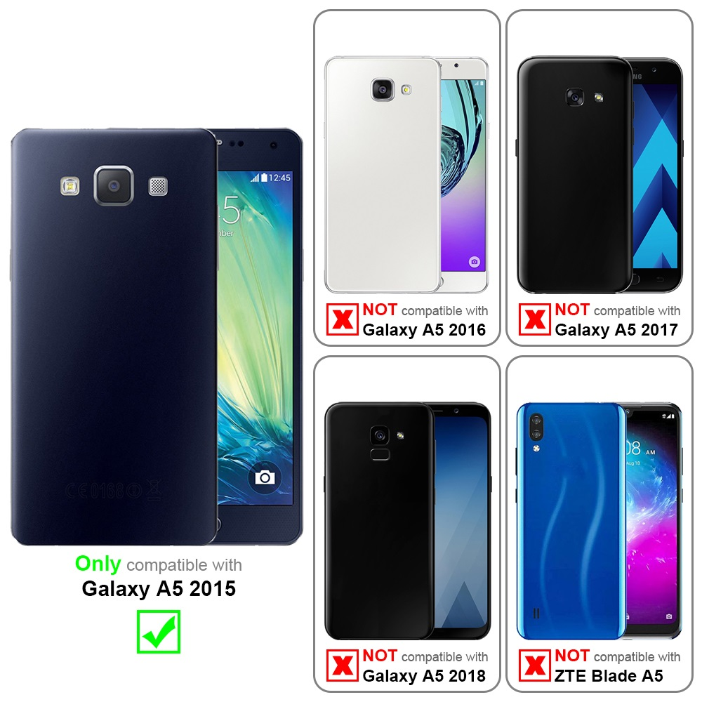Tabla de compatibilidad de fundas de smartphone. Muestra fundas que se ajustan al Galaxy A5 2015, no a otros.