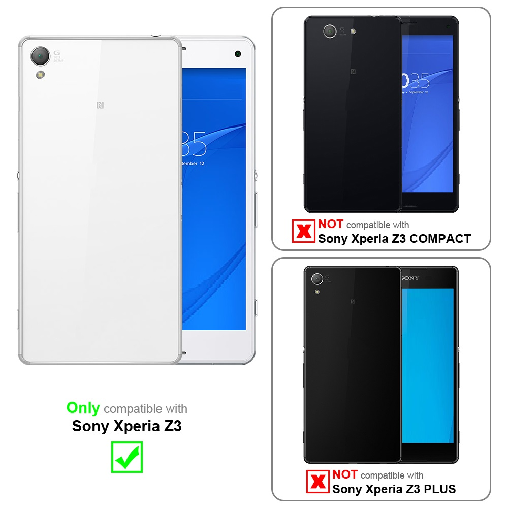 Dos teléfonos con fundas. Un teléfono blanco con funda, un teléfono negro con funda, con información de compatibilidad.