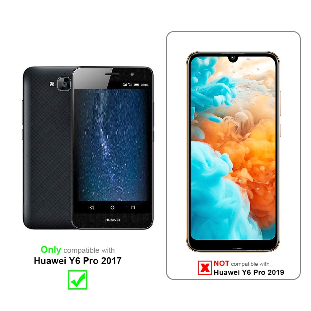 Zwei Telefone nebeneinander, eines mit Hülle, zeigt Kompatibilität mit Huawei Y6 Pro 2017.