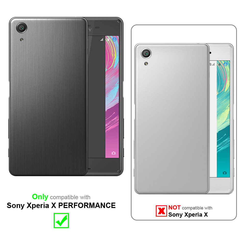 Zwei Handys, eines mit Hülle kompatibel mit Sony Xperia X PERFORMANCE, eines nicht kompatibel.