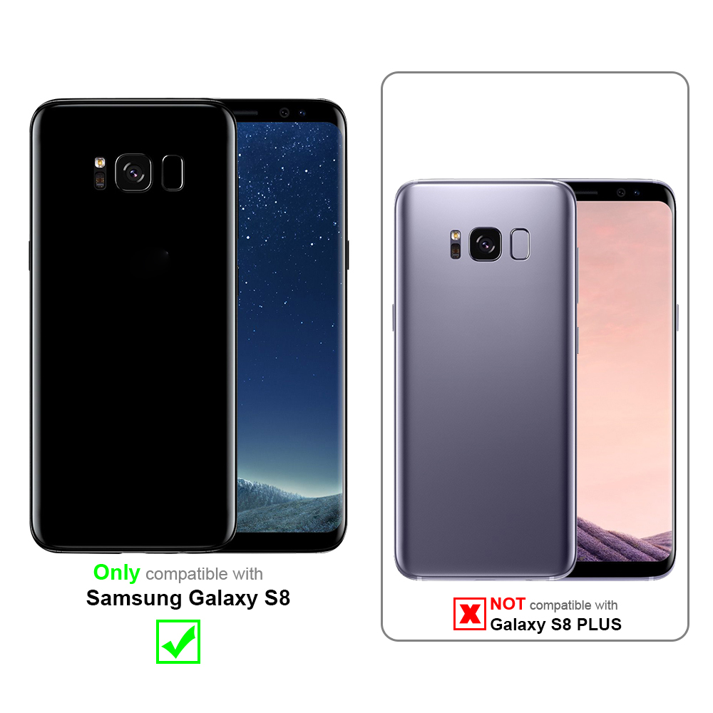 Due telefoni, uno nero, l'altro viola, che illustrano la compatibilità con Samsung Galaxy S8.