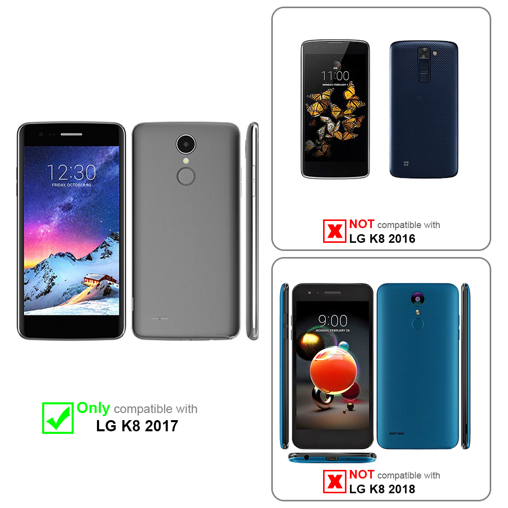 Diagramma che mostra i telefoni LG compatibili. K8 2017 è compatibile. K8 2016 e K8 2018 non lo sono.