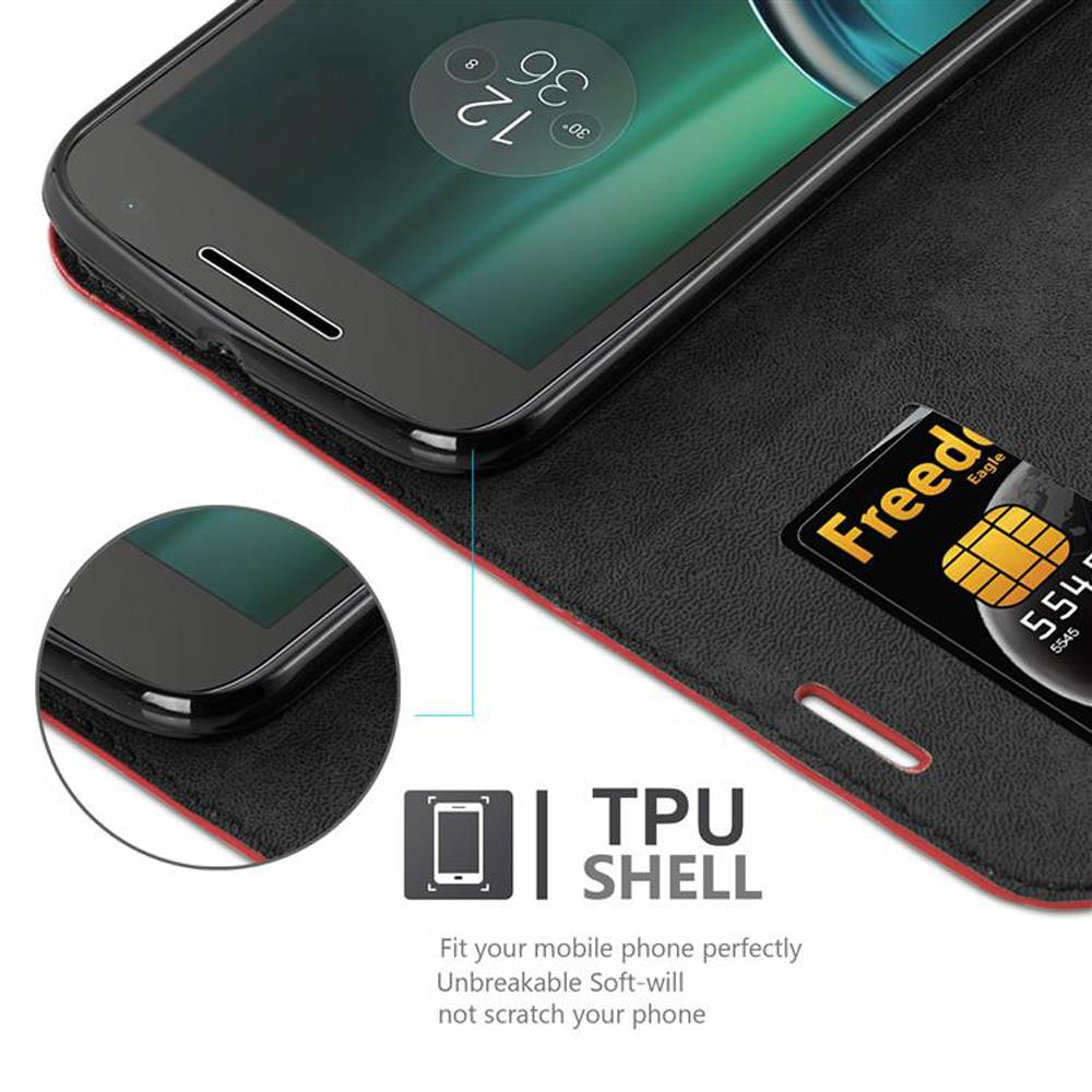 Funda negra para teléfono con teléfono dentro, ranura para tarjetas y detalle de pantalla.