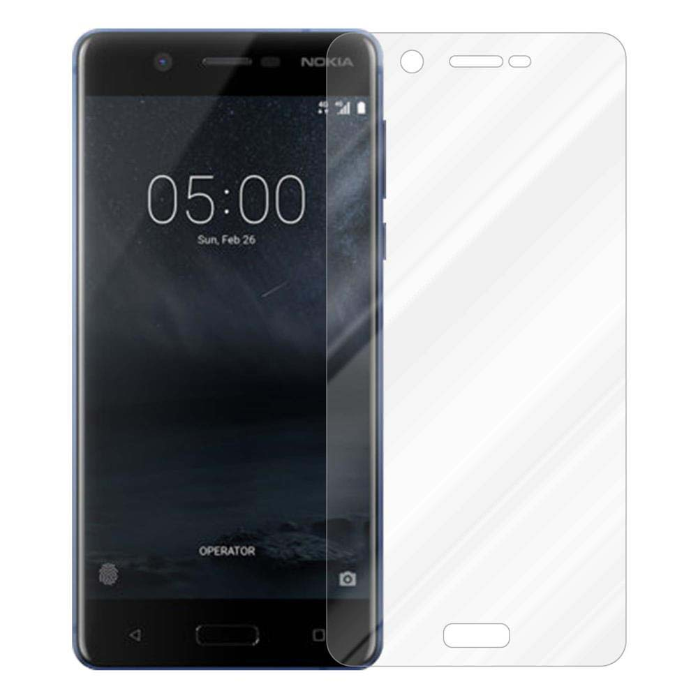Telefono Nokia che mostra l'ora con una protezione per lo schermo, con una protezione trasparente accanto.