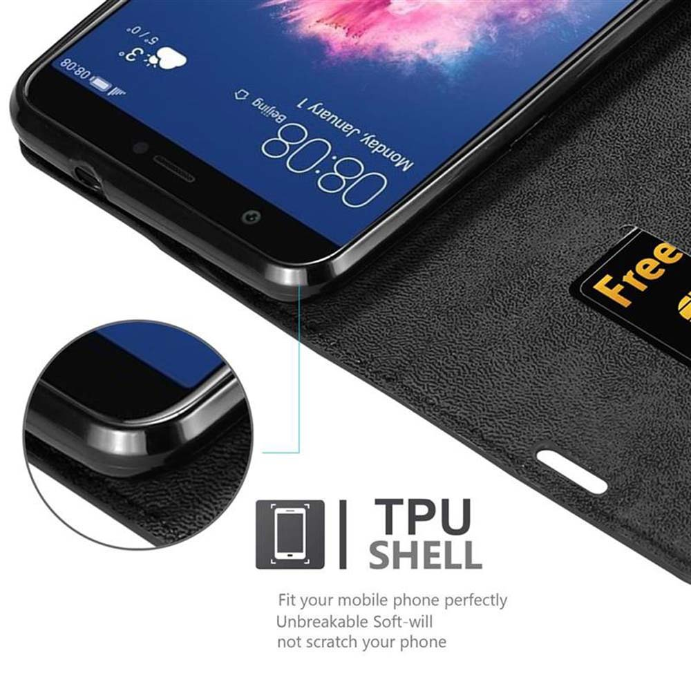 Custodia nera per telefono con telefono che mostra uno schermo, con sfondo nero. Testo TPU SHELL.