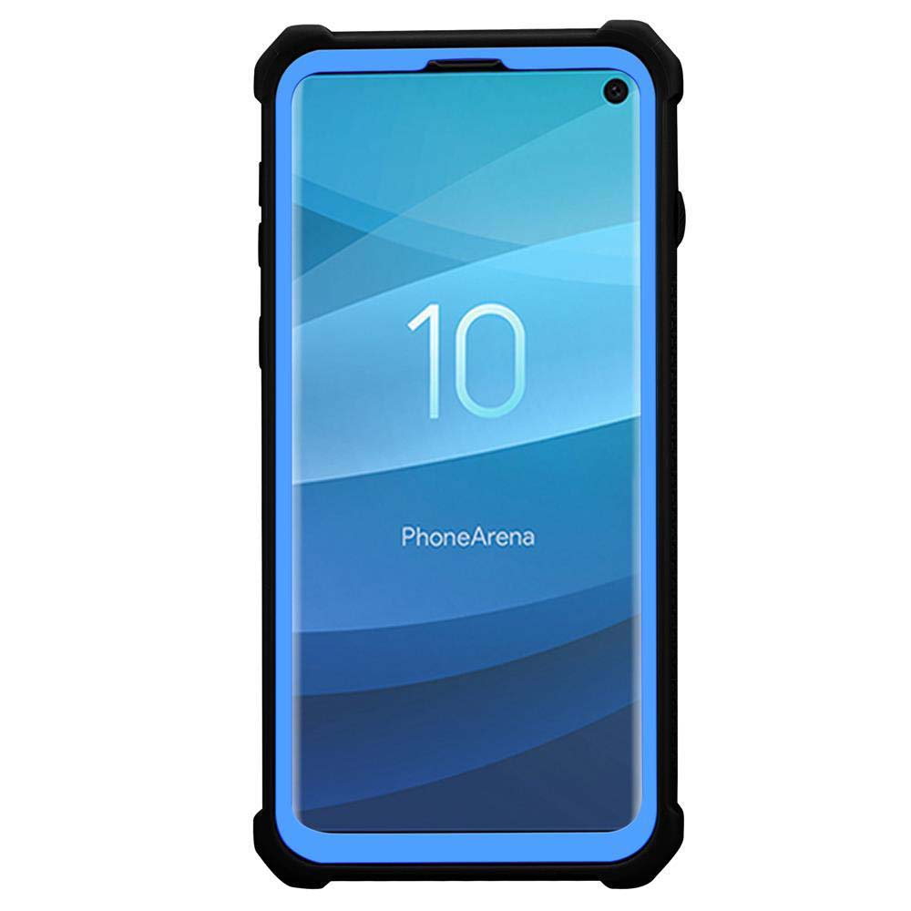 Eine schwarz-blaue Handyhülle mit einem Telefon darin, der Bildschirm zeigt die Nummer 10.