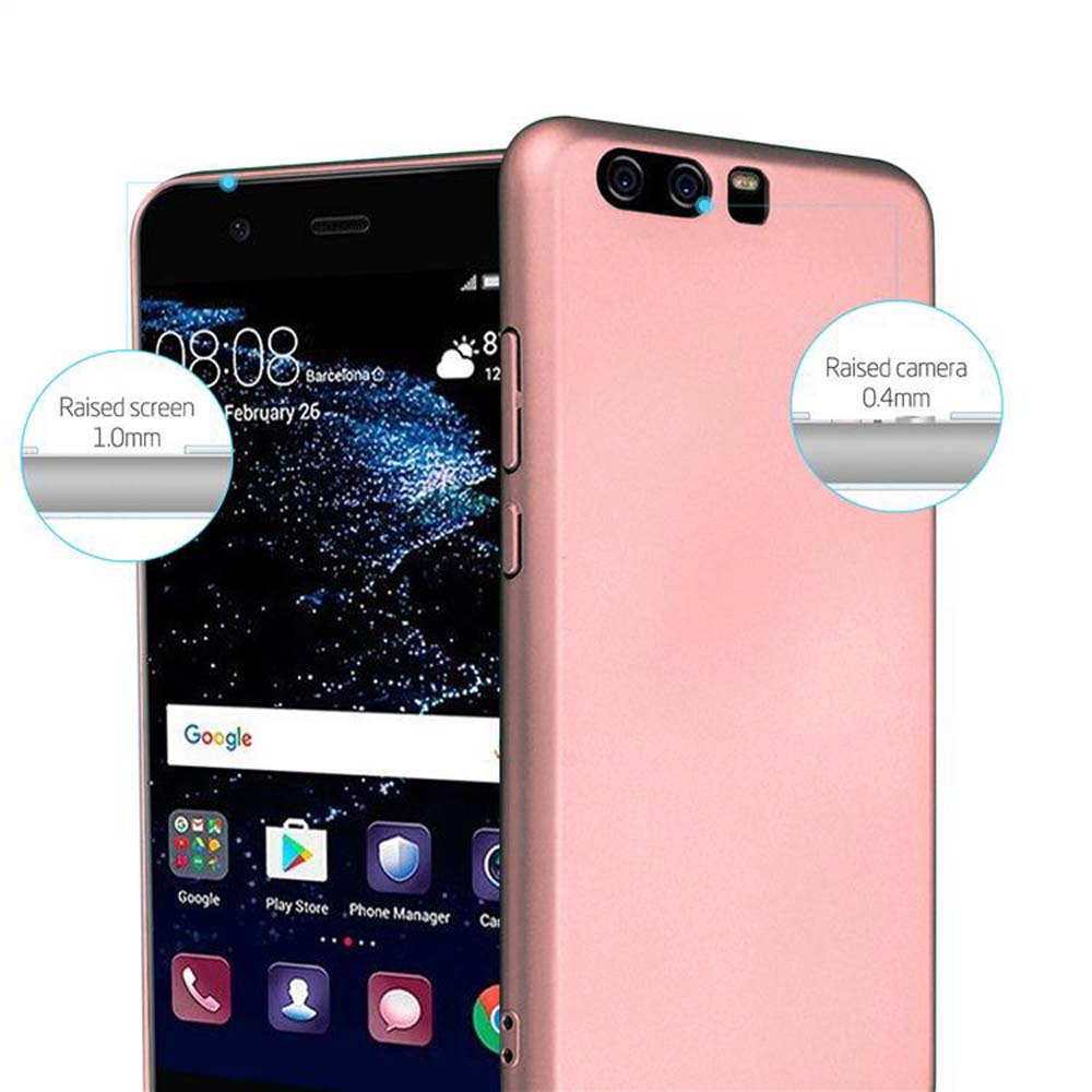 Eine rosa Handyhülle. Die Handyhülle ist auf einem Telefon installiert. Das Telefon befindet sich auf weißem Hintergrund.