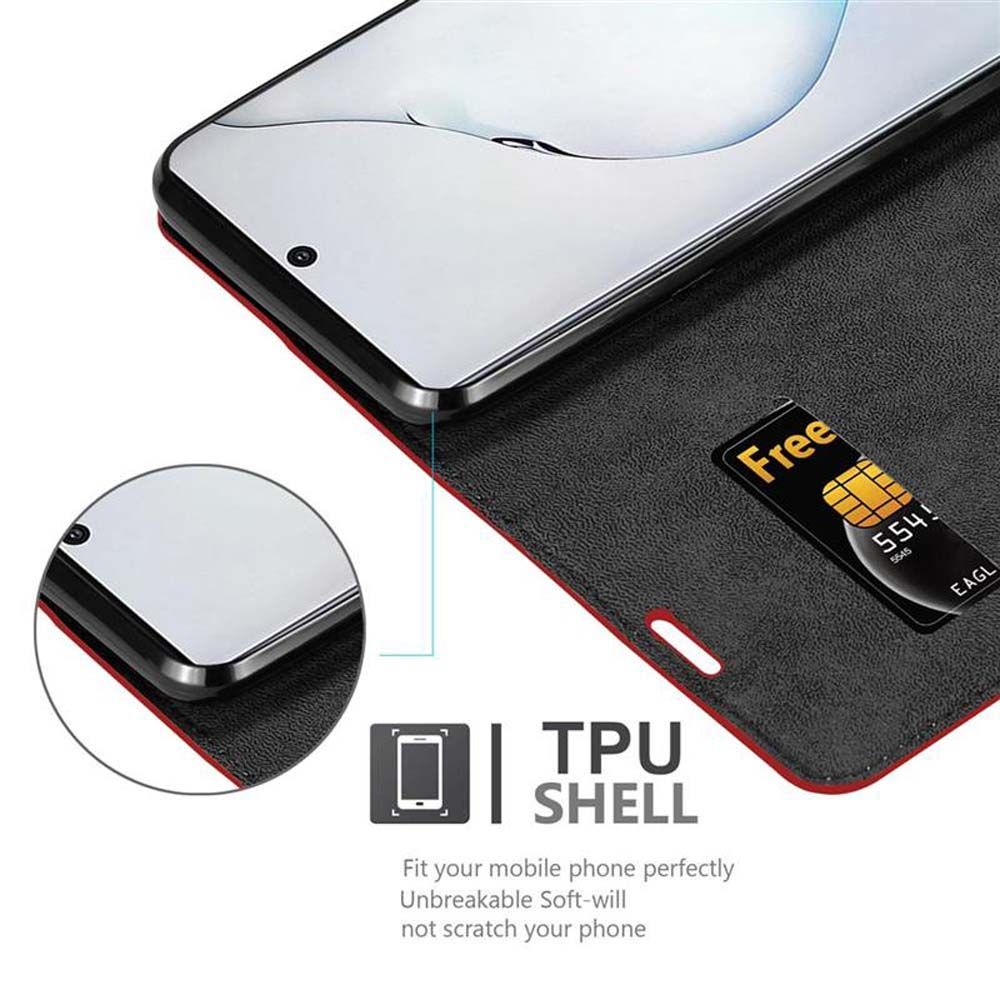 Custodia per telefono nera e rossa con guscio in TPU e slot per schede contenente una SIM.