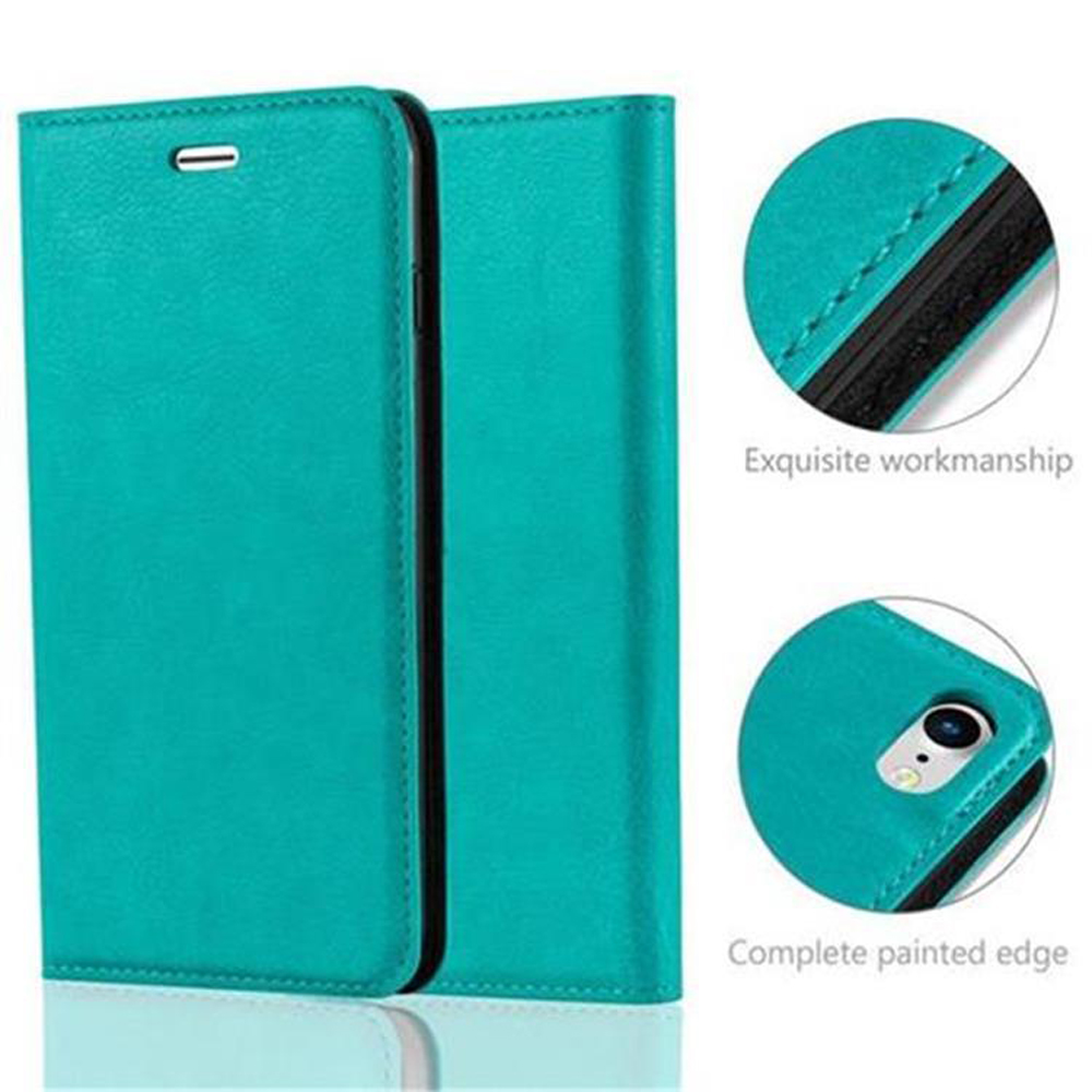 Custodia per telefono verde acqua, chiusa. Esecuzione squisita. Bordo verniciato completo.