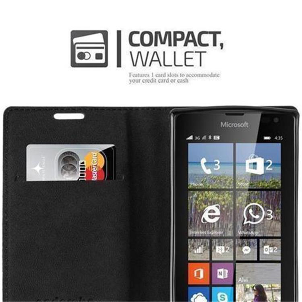 Custodia a portafoglio nera con telefono e slot per schede con carta di credito.
