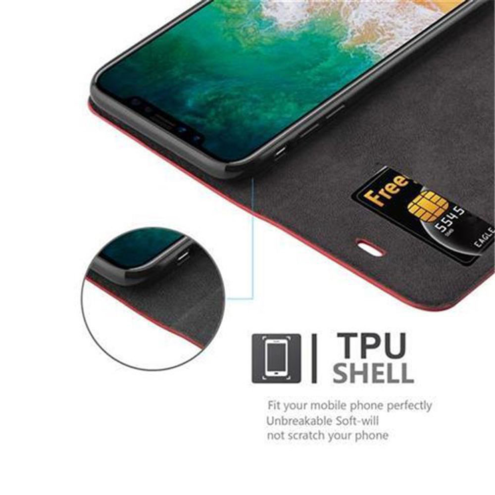 Schwarzes Telefon in einer Brieftasche mit Kreditkarte, TPU-Schale betont.