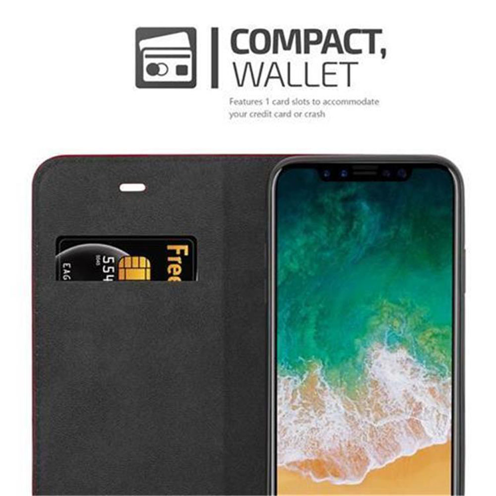 Eine Handyhülle mit Kreditkarte und Telefon, auf weißem Hintergrund.