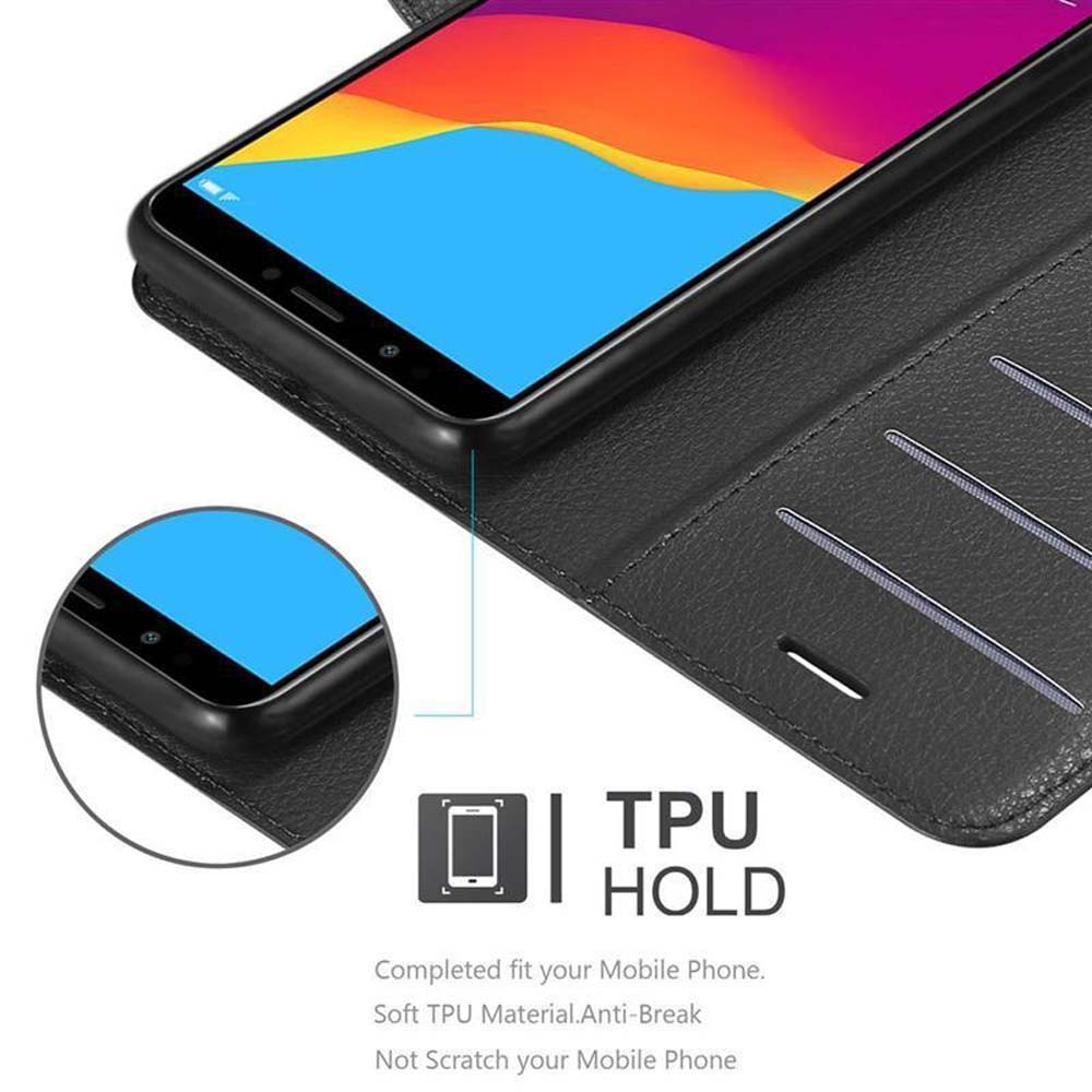 Telefono in una custodia nera. Il testo TPU hold è mostrato in basso.