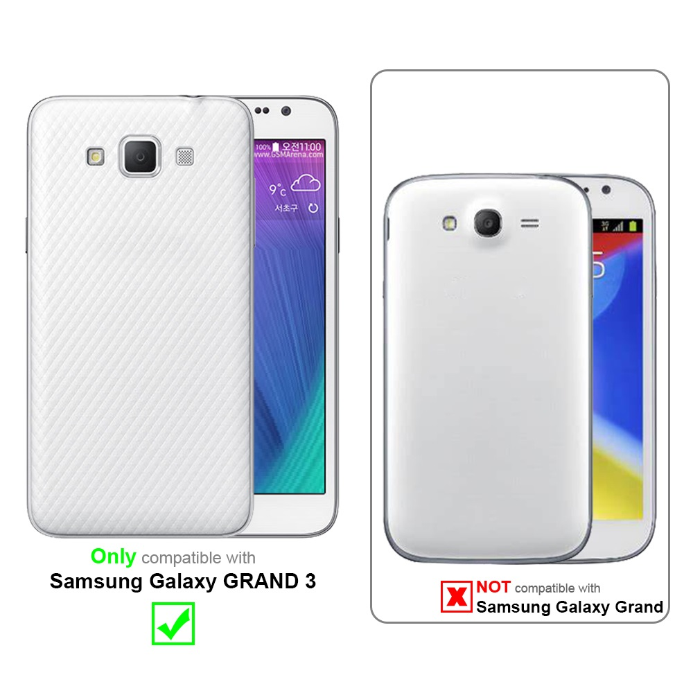 Un confronto tra un telefono e la sua custodia, che indica la compatibilità con Samsung Galaxy GRAND 3.